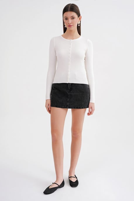 Knopfverschluss Slim Fit Rippstrick-Cardigan - Image 2