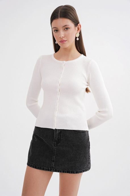 Knopfverschluss Slim Fit Rippstrick-Cardigan - Image 4