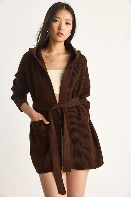 Kapuzenstrickjacke mit Bindebandverschluss - Image 2