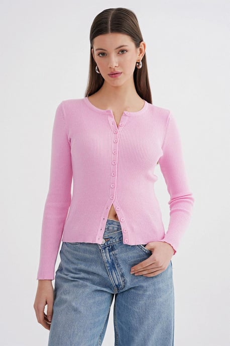 Knopf-gefütterte Slim Fit Rippstrick-Cardigan - Image 1