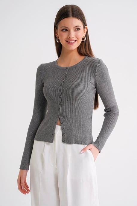 Knopfverschluss Slim Fit Rippstrick-Cardigan - Image 2