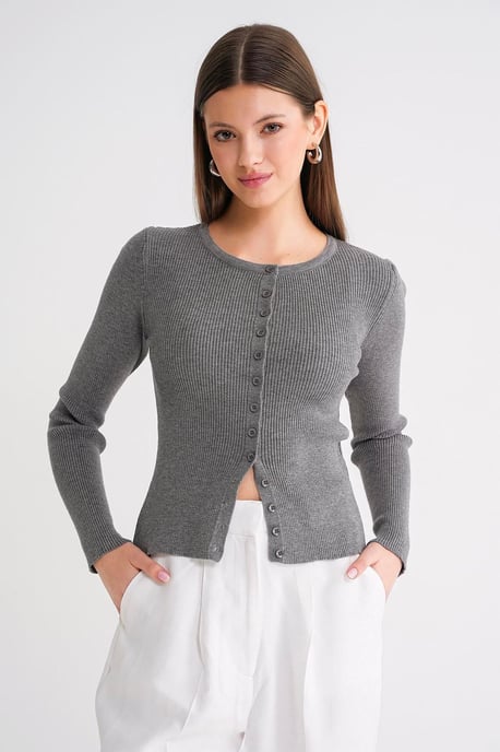 Knopfverschluss Slim Fit Rippstrick-Cardigan - Image 4