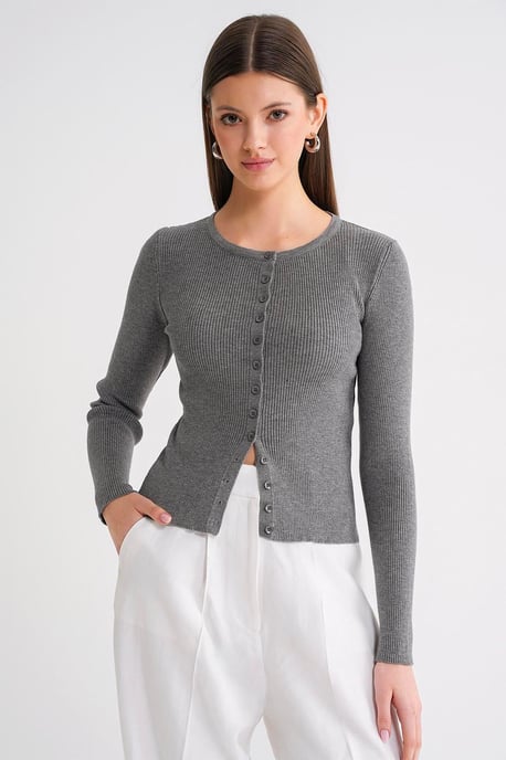 Knopfverschluss Slim Fit Rippstrick-Cardigan - Image 5