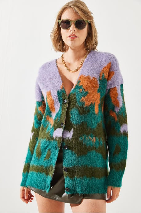Langer, dicker Jacquard-Cardigan mit Knopfverschluss - Image 2