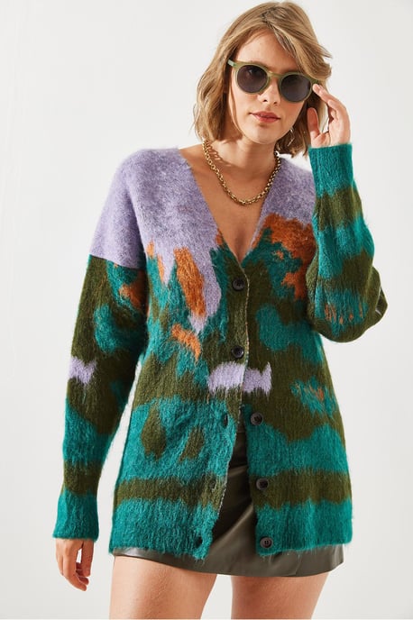 Langer, dicker Jacquard-Cardigan mit Knopfverschluss - Image 3