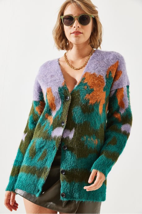Langer, dicker Jacquard-Cardigan mit Knopfverschluss - Image 5