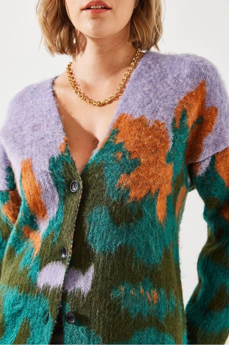 Langer, dicker Jacquard-Cardigan mit Knopfverschluss - Image 6