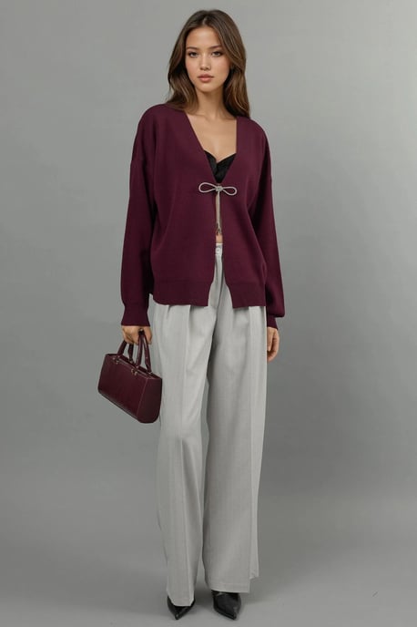 V-Ausschnitt Strickjacke mit Schleifendetail - Image 6