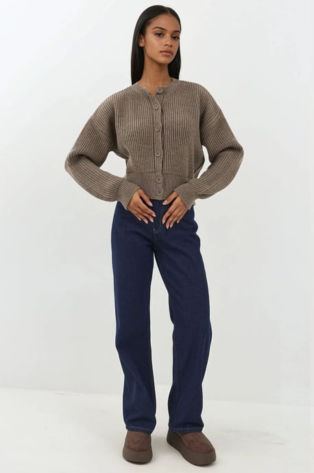Strickjacke mit Struktur, Rundhalsausschnitt und langen Ärmeln mit Knöpfen - Image 2