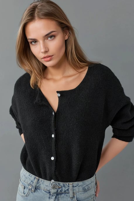 Ultraweicher Rundhalsausschnitt mit Knöpfen wendbarer Cardigan - Image 2