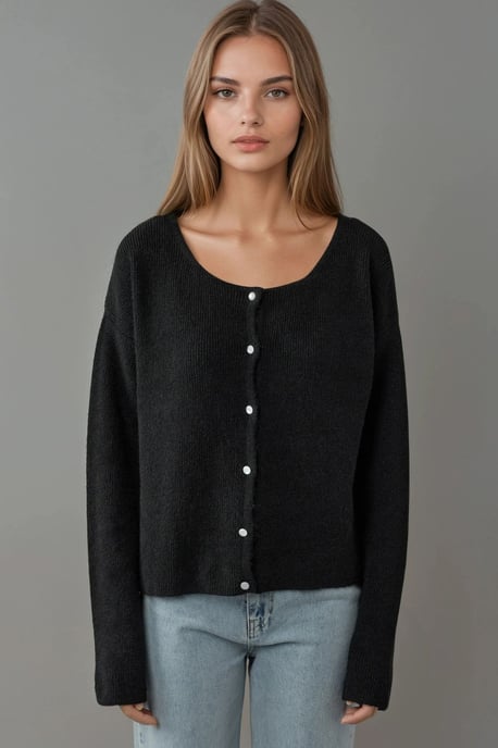Ultraweicher Rundhalsausschnitt mit Knöpfen wendbarer Cardigan - Image 4