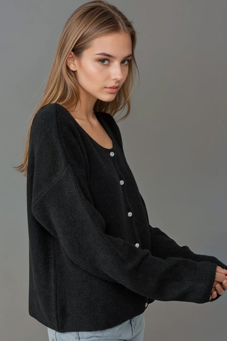 Ultraweicher Rundhalsausschnitt mit Knöpfen wendbarer Cardigan - Image 5