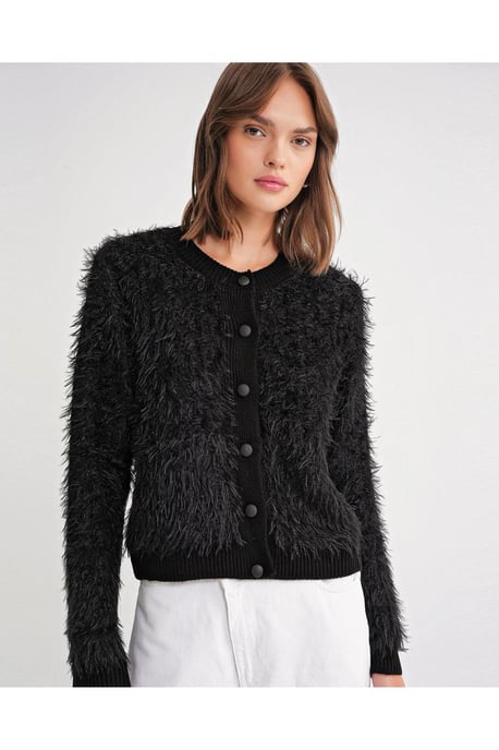 Knopf-gefütterter Plüschstruktur-Cardigan - Image 1