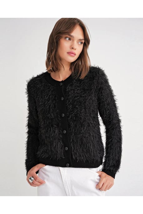 Knopf-gefütterter Plüschstruktur-Cardigan - Image 2