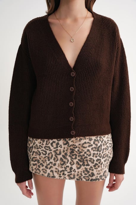 Strukturierter V-Ausschnitt Knopf-Cardigan - Image 5