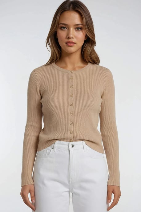 Knopf-Detail Slim Fit Rippstrick Cardigan - Image 2