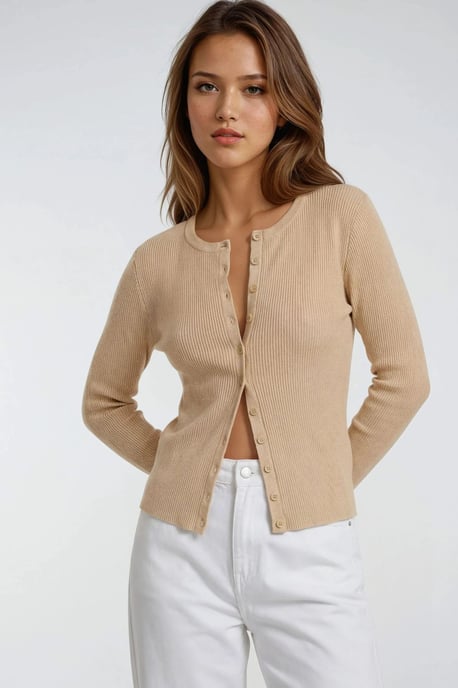 Knopf-Detail Slim Fit Rippstrick Cardigan - Image 3