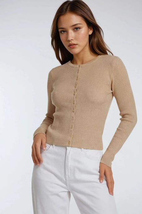 Knopf-Detail Slim Fit Rippstrick Cardigan - Image 4