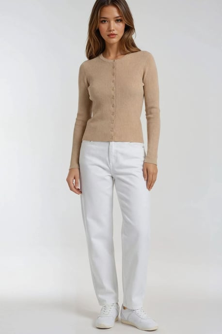 Knopf-Detail Slim Fit Rippstrick Cardigan - Image 5