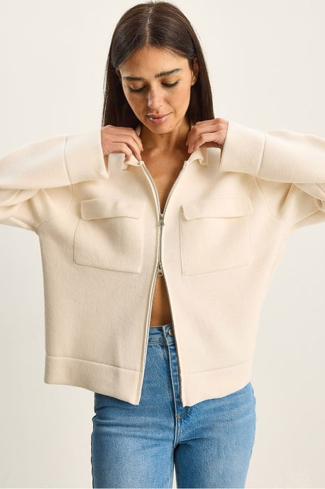 Rippstrick-Cardigan mit Reißverschluss und Taschen - Image 1