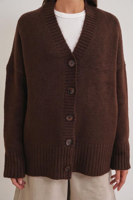Knopf-V-Ausschnitt Rippstrick-Cardigan - Image 4