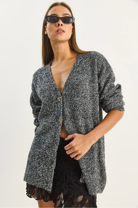 Strukturierter V-Ausschnitt Knopfpullover - Image 2