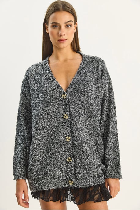 Strukturierter V-Ausschnitt Knopfpullover - Image 5