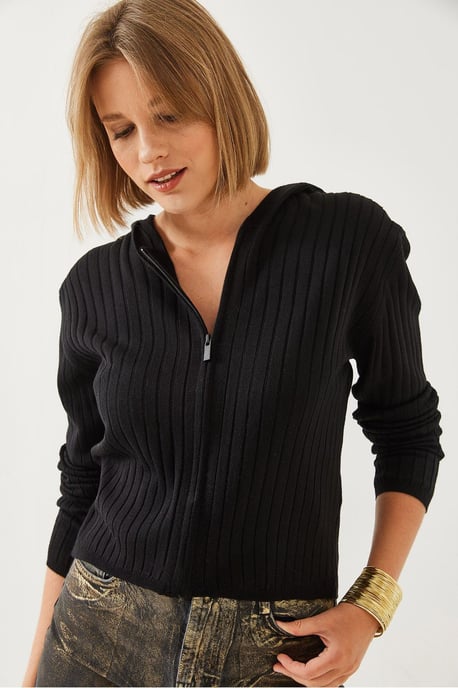 Kapuzenshirt mit Rippenstrick und Reißverschluss - Image 2