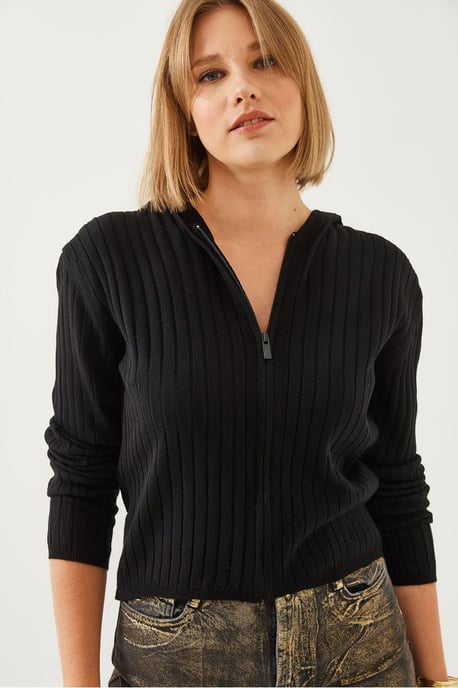 Kapuzenshirt mit Rippenstrick und Reißverschluss - Image 3