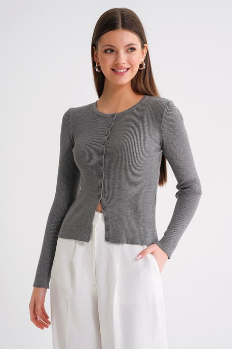 Knopfverschluss Slim Fit Rippstrick-Cardigan - Image 2
