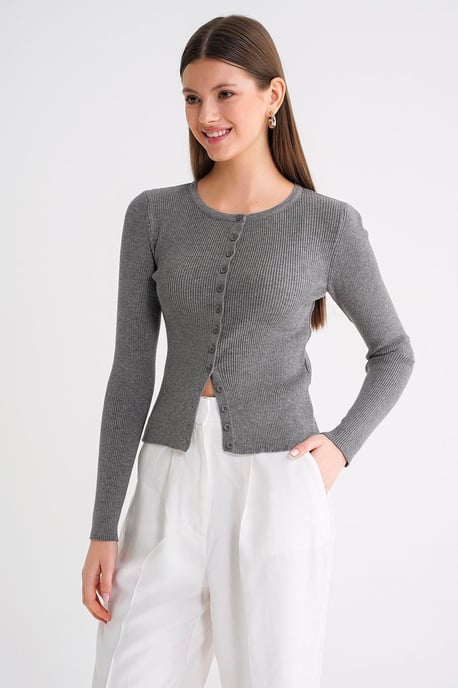 Knopfverschluss Slim Fit Rippstrick-Cardigan - Image 3