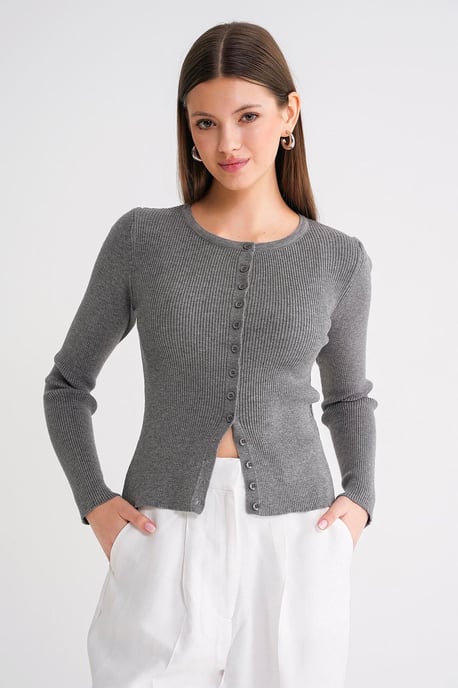 Knopfverschluss Slim Fit Rippstrick-Cardigan - Image 4