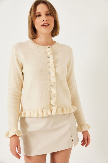 Rüschengestrickter Cardigan mit Rundhalsausschnitt - Image 2