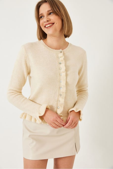 Rüschengestrickter Cardigan mit Rundhalsausschnitt - Image 3