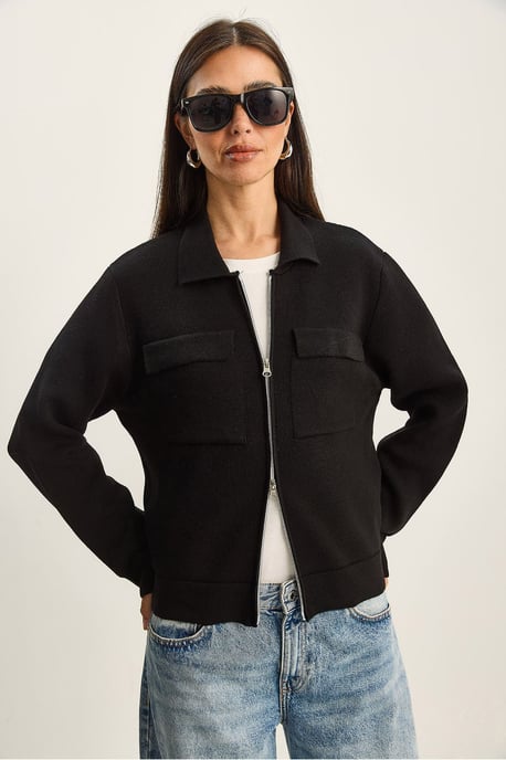 Rippstrick-Cardigan mit Reißverschluss und Taschen - Image 3
