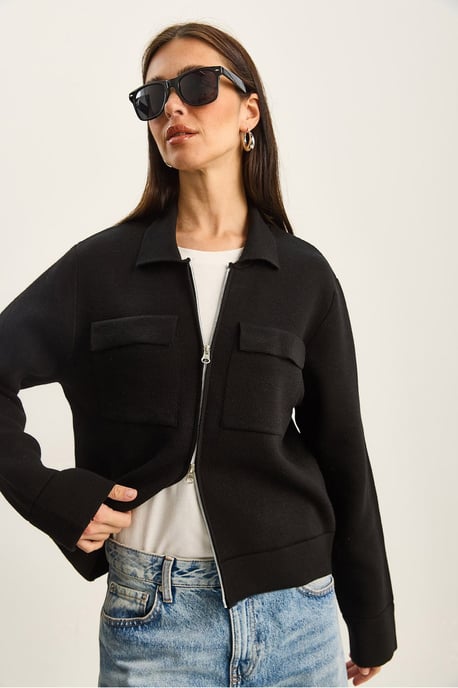 Rippstrick-Cardigan mit Reißverschluss und Taschen - Image 4