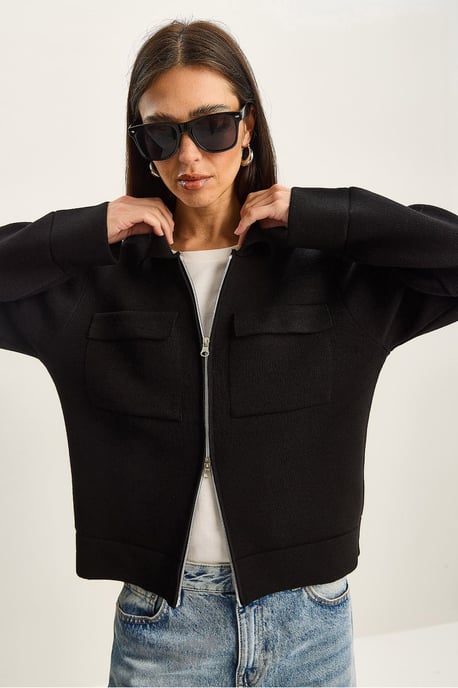 Rippstrick-Cardigan mit Reißverschluss und Taschen - Image 5