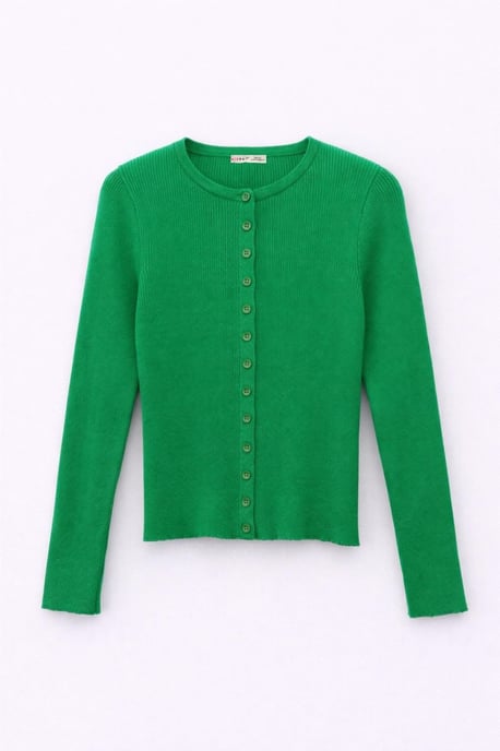 Knopfverschluss Slim Fit Rippstrick-Cardigan - Image 1