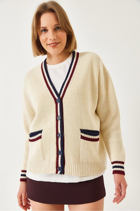 Gemusterter V-Ausschnitt Rippstrick-Cardigan mit Taschen - Image 4