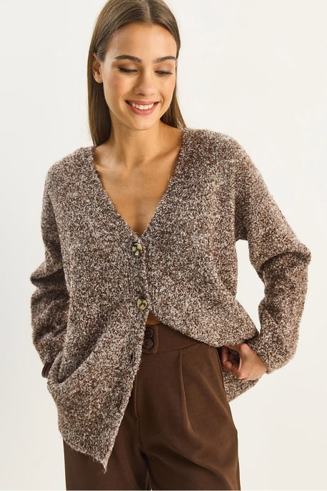 Strukturierter V-Ausschnitt Knopfpullover - Image 1