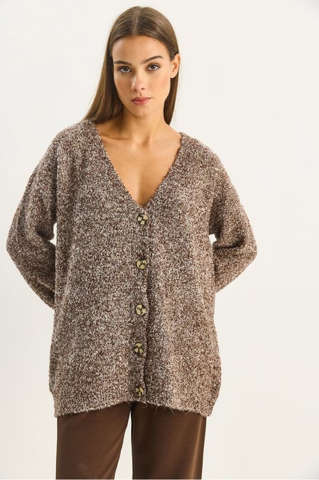 Strukturierter V-Ausschnitt Knopfpullover - Image 6