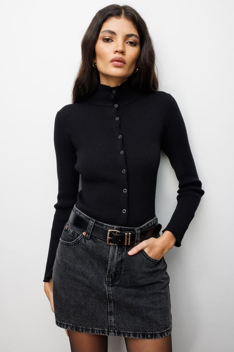 Slim Fit Halb-Rollkragen-Cardigan mit Knopfverschluss - Image 1