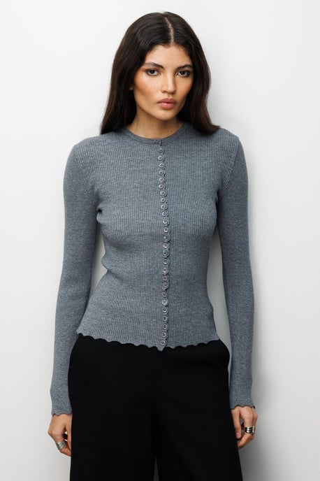 Rippstrick-Cardigan mit Knöpfen - Image 1