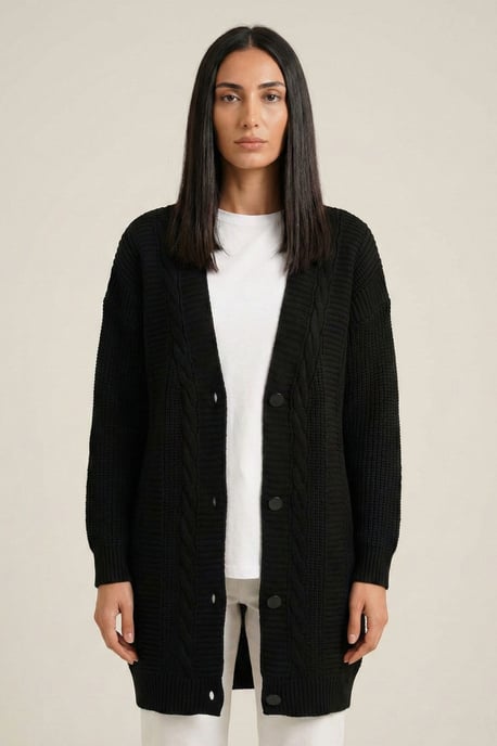 Knopf-V-Ausschnitt Jacquard-Cardigan - Image 1