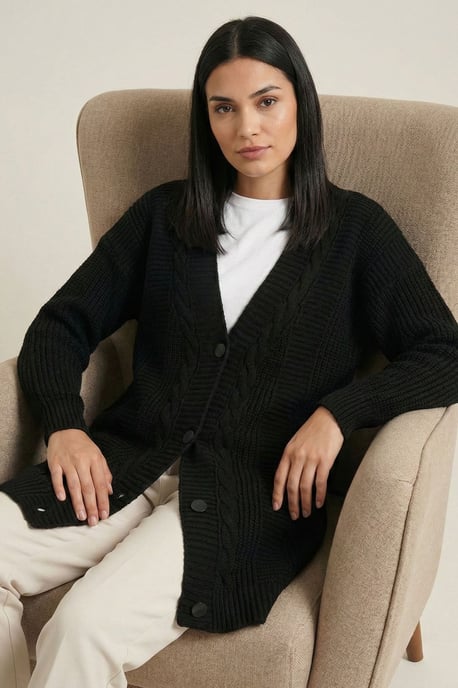 Knopf-V-Ausschnitt Jacquard-Cardigan - Image 2