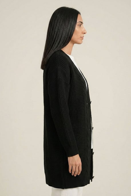 Knopf-V-Ausschnitt Jacquard-Cardigan - Image 3