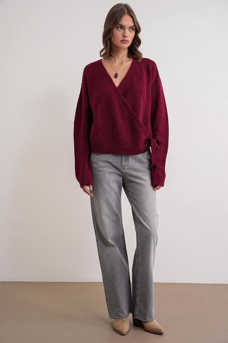 Rippstrick V-Ausschnitt Cardigan mit Bindeband - Image 2