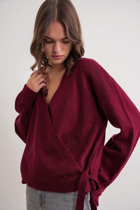 Rippstrick V-Ausschnitt Cardigan mit Bindeband - Image 3
