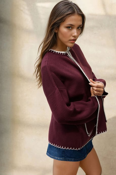 Gestreifter langer Strickcardigan - Image 2