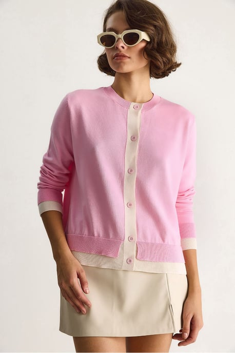 Farbblockierter Langarm-Button-Cardigan - Image 2